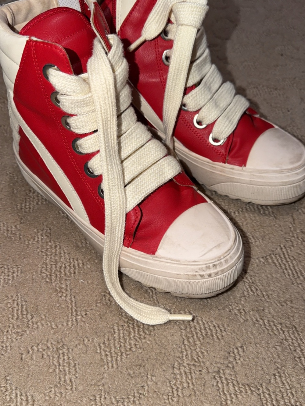 Red High-Top Platform Sneakers with Cream Laces